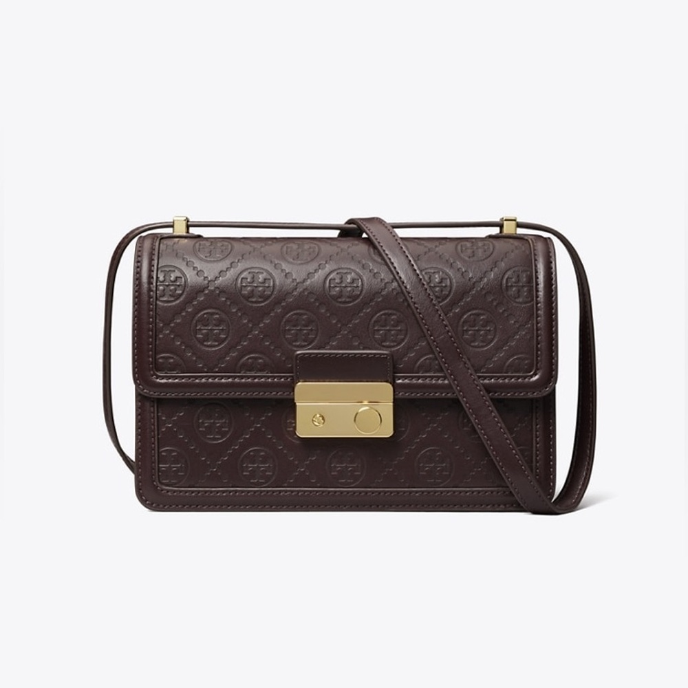 TORY BURCH Leather T Monogram Flap Convertible Shoulder Bag - Deep Maroon
Wine